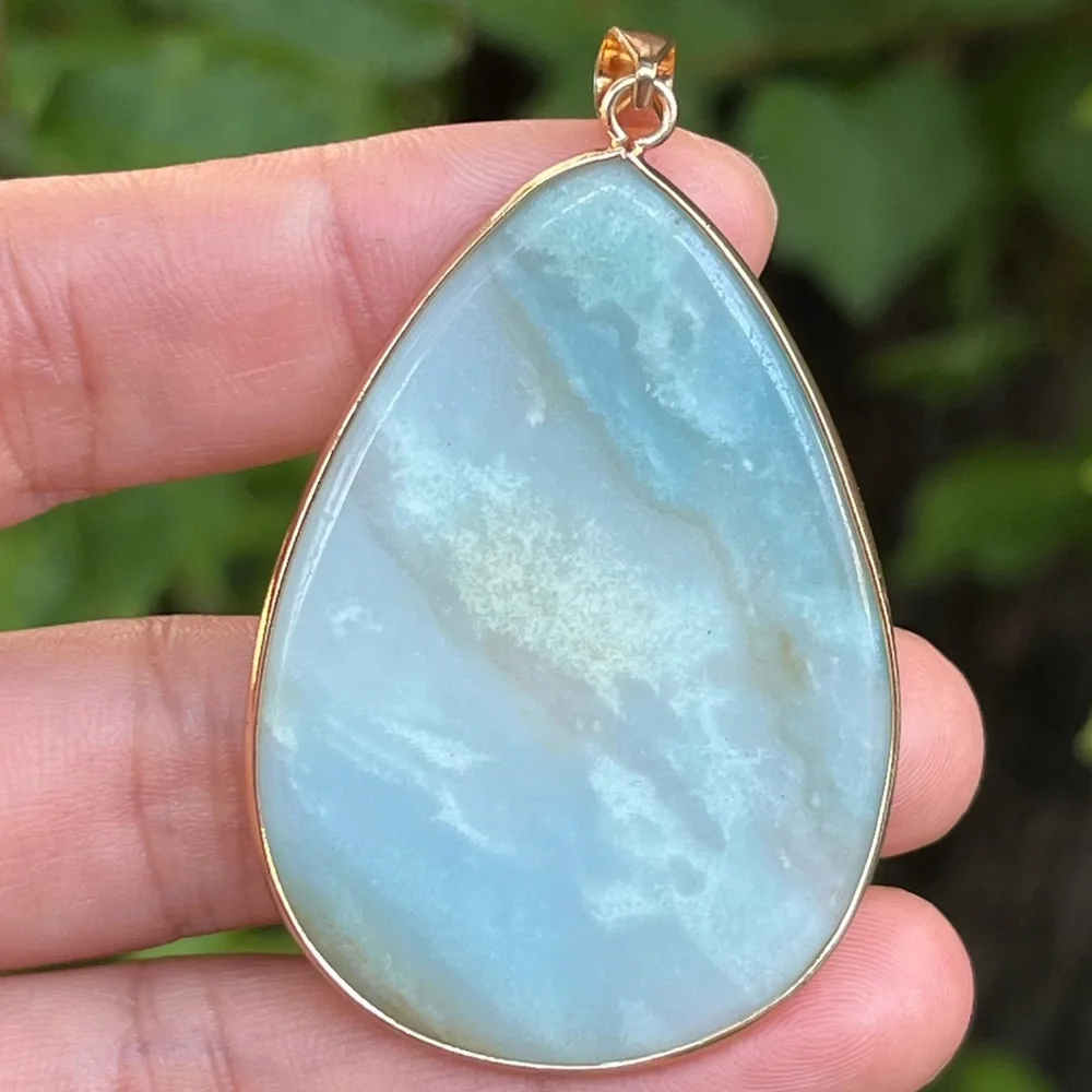 Gold plated stainless steel‎ Carribeean Calcite pendant 1438